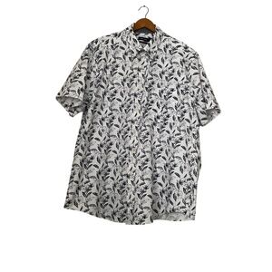 Nautica Short Sleeve Button Down Floral Shirt XXL White Stretch Hawaii Resort
